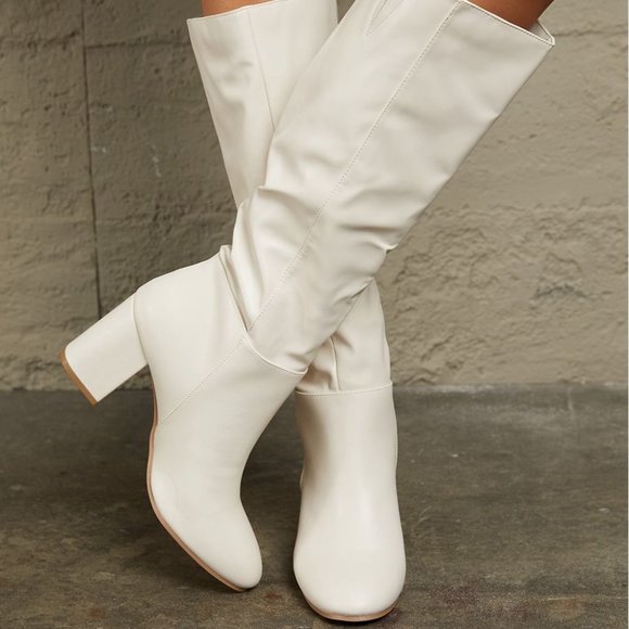 Block Heel Knee High Boots in White - Picture 3 of 5